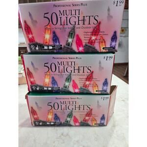 New 3 Boxes 50 Multi Lights Indoor Outdoor Green Wires 16' Lighted String Lights